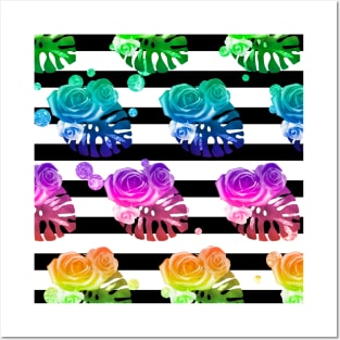 Neon Floral Neck Gator Tropical Roses Posters and Art